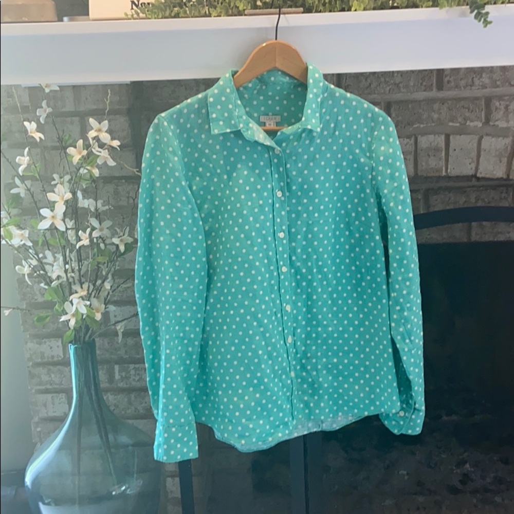 J.Crew - Mint green Poka Dot Button up